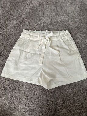 Express Cream High-Waist Paperbag Tie Shorts